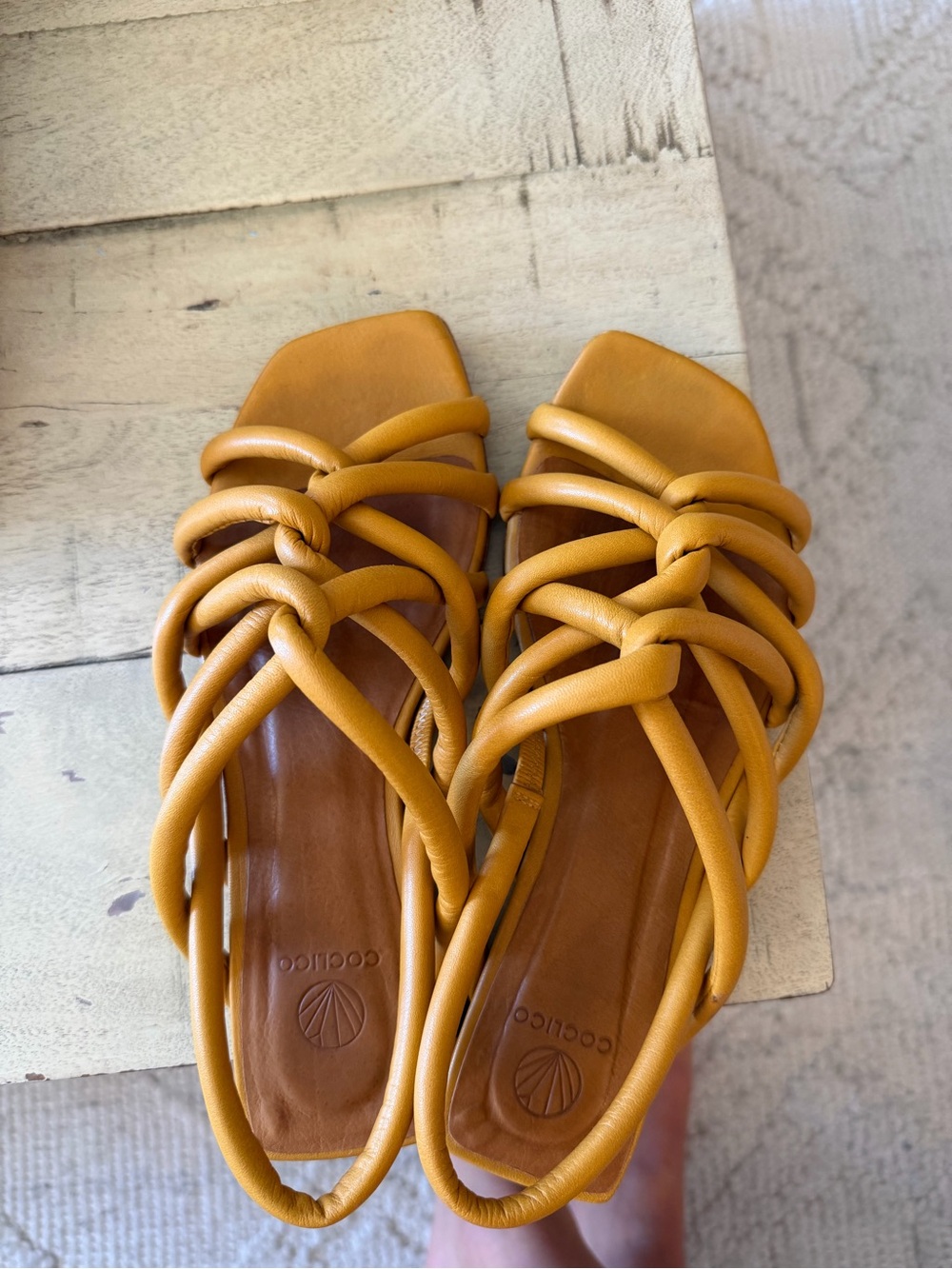 COCLICO Braided Leather Slide Sandals in Mustard